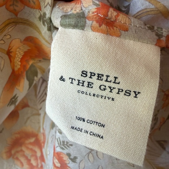 SPELL & The Gypsy Seashell Floral Semi Sheer Long Sleeve Fall Print Blouse - Picture 8 of 13